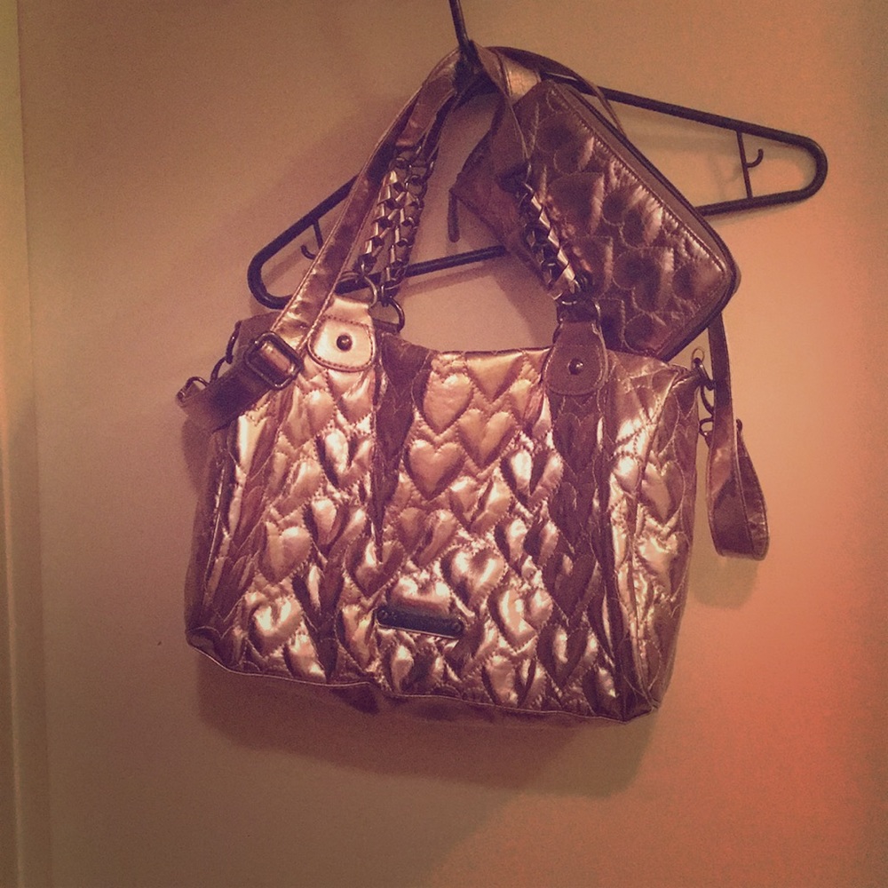 Betsey Johnson Quilted Heart Bag & Matching Wallet